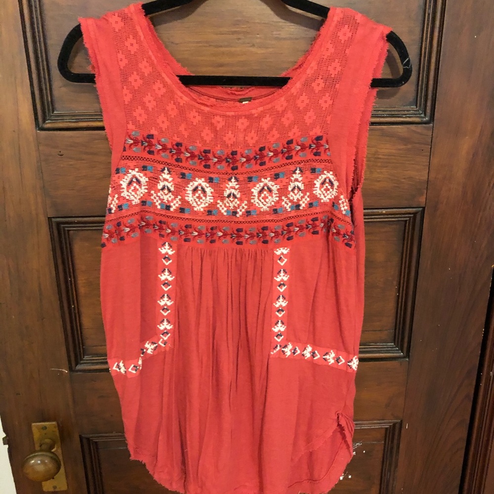 Free People Red/Orange Aztec Tank